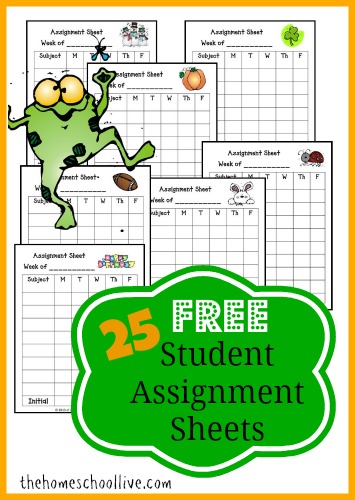 Grab these FREE Assignment Sheets! There are 25 to choose frim!