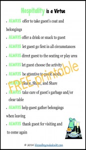 FREE Printable to help teach hospitality to your kids. We place it on our refrigerator