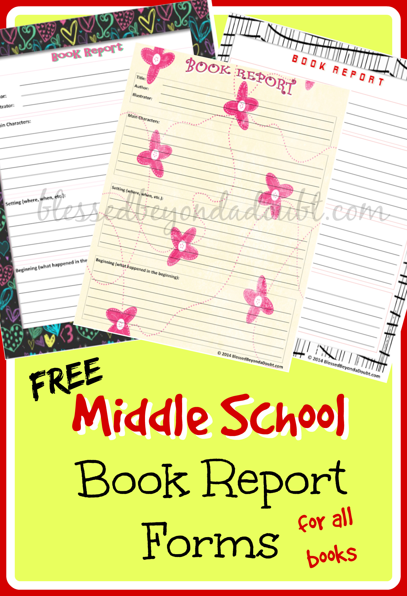 FREE Middle School Printable Book Report Form! - Blessed Beyond A Intended For Book Report Template Middle School