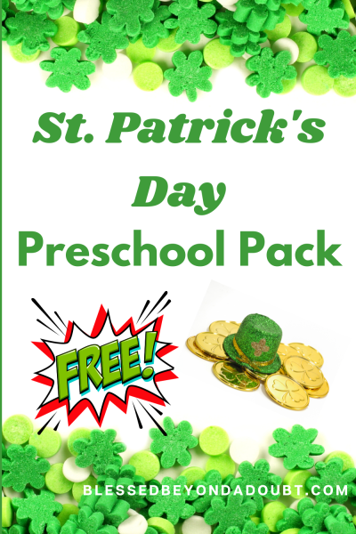 Print out these St. Patrick’s Day themed activities for preschoolers! They’re easy to print, put together, and use as a coloring activity, hand-eye coordination activity, or fine motor activity.