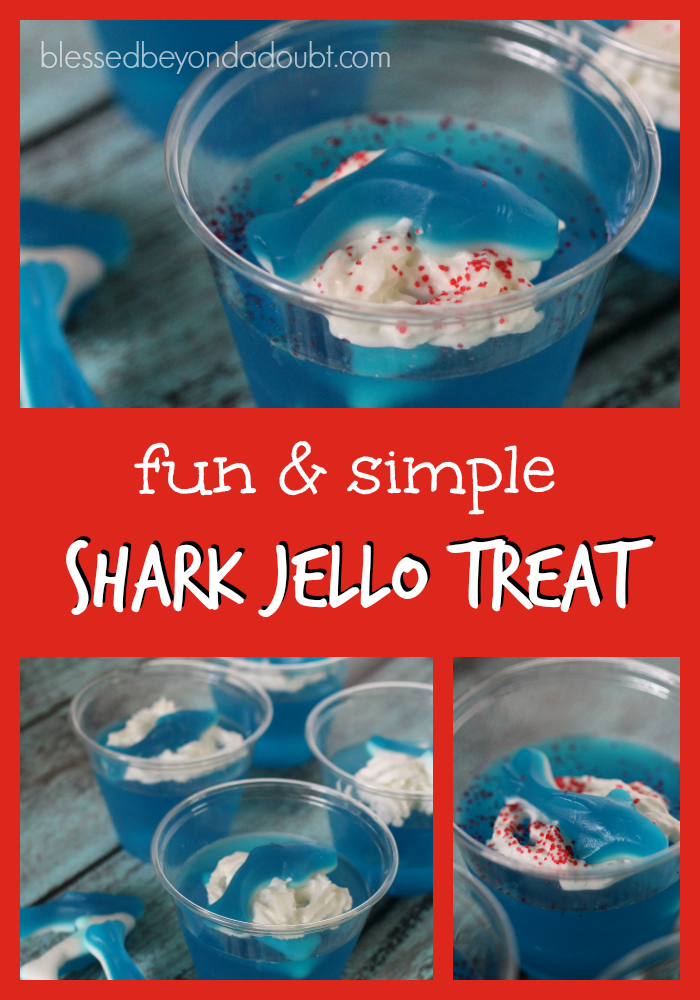 Super easy and fun shark jello treat in honor of Shark's Week. My kids thought these shark treats were the coolest.