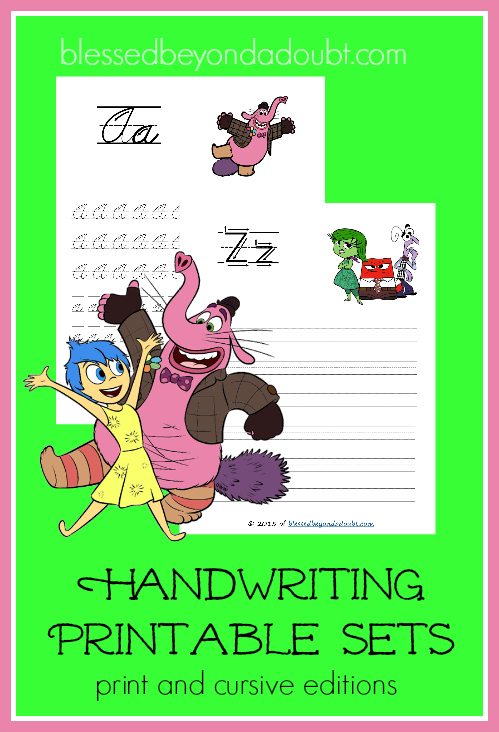 FREE Inside Out Handwriting printable sets. Choose from print or cursive.
