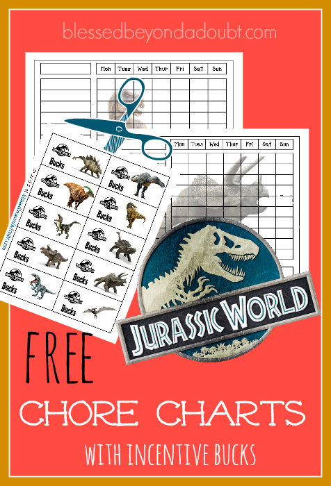 FREE Jurassic World Chore Charts wiith incentive charts.