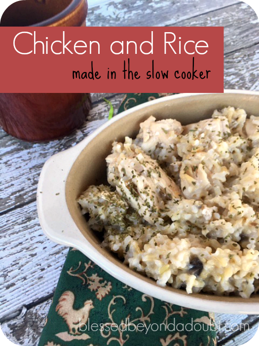 The embarrassing easy chicken and rice recipe made in the slow cooker. My family loves it.