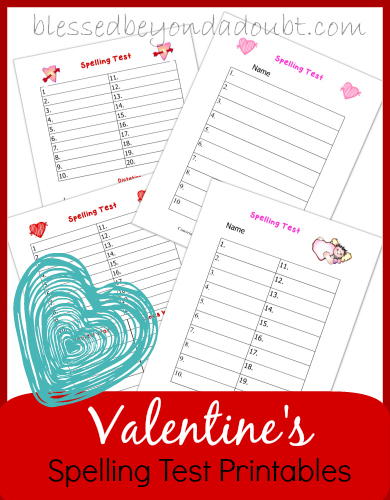 Valentine's Spelling Test Printables