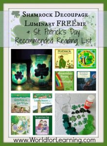 Shamrock Decoupage Luminary FREEbie & Saint Patrick’s Day Recommended Reading List