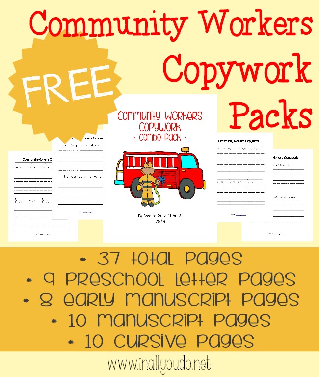 FREE Community Workers Copywork Printables
