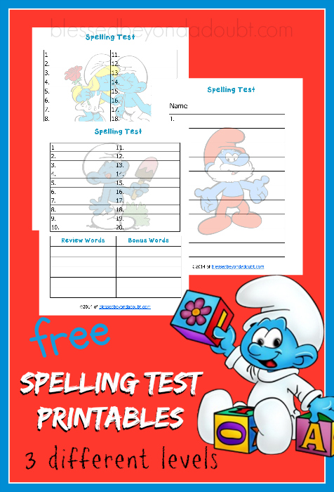 Smurf spelling test printables