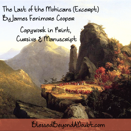 The Last of the Mohicans Copywork