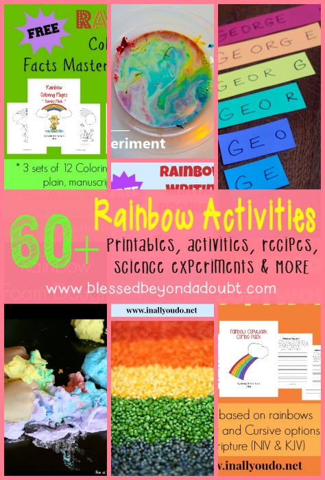Who doesn't love a rainbow? Not only are they fun to color, but they are fun to eat and great for experiments. Here are 60+ ideas for studying rainbows. :: www.blessedbeyondadoubt.com