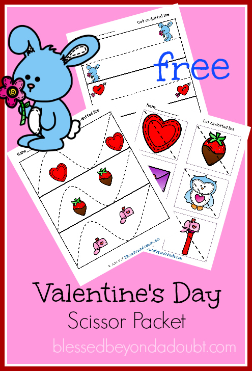 Have your child master cutting with this FREE Valentines Scissor Packet!