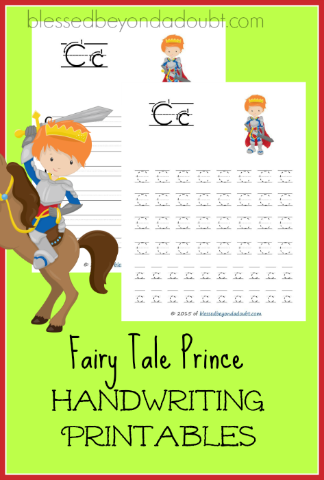 FREE fairy tale prince handwriting printables! Super FUN!