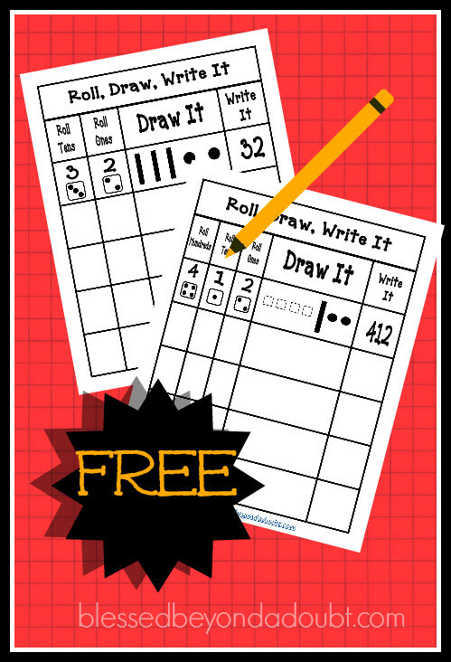 FREE Roll Draw Write Game Printables! Your child will have with learning number recognition and place value.