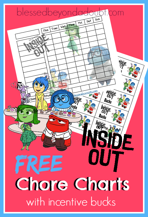 Free Inside Out Chore Charts with incentive bucks. Reward your child for a cheerful attitude.