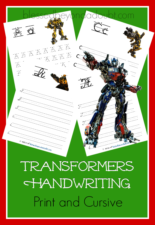 FREE Transformers Handwriting Printable Packs. Print and Cursive editions available.