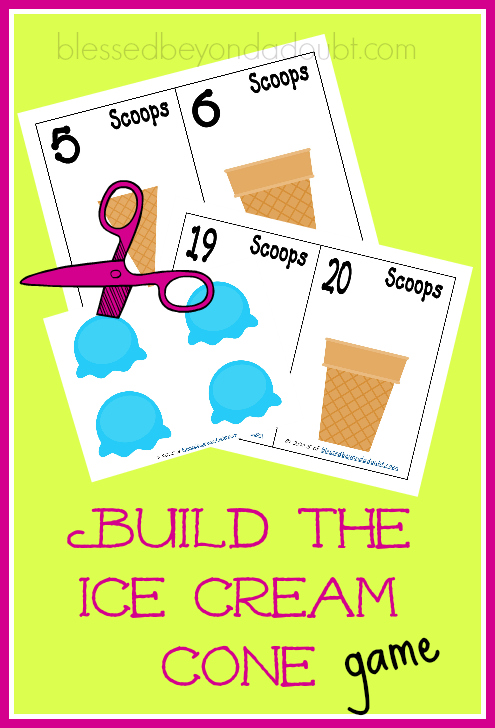 FREE Build the ice cream cone math game. Your child will learn counting and number recognition with this FUN freebie.
