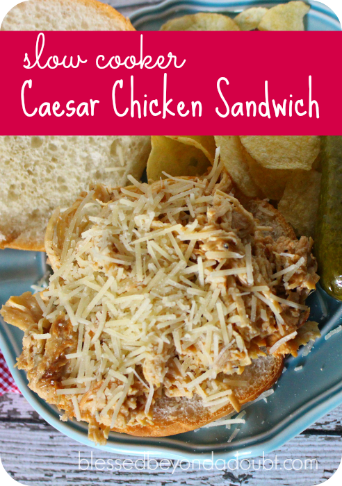 The BEST caesar chicken sandwich made in the slow cooker.