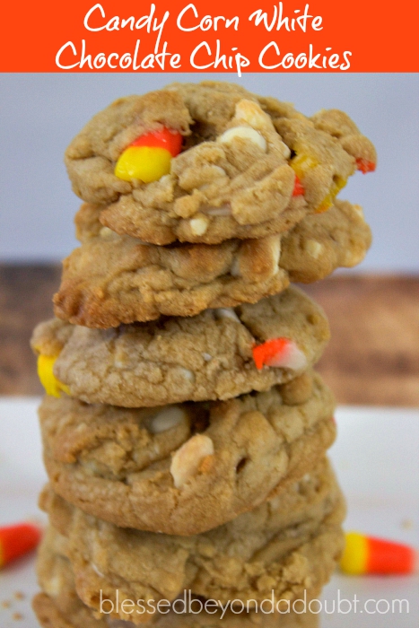 So festive Candy Corn White Chocolate Chip Cookies to die for!