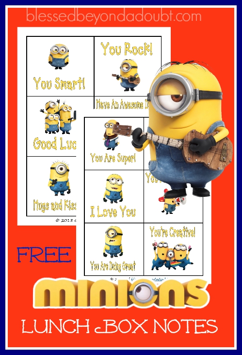 FREE Minions Lunch box notes! Super cute!