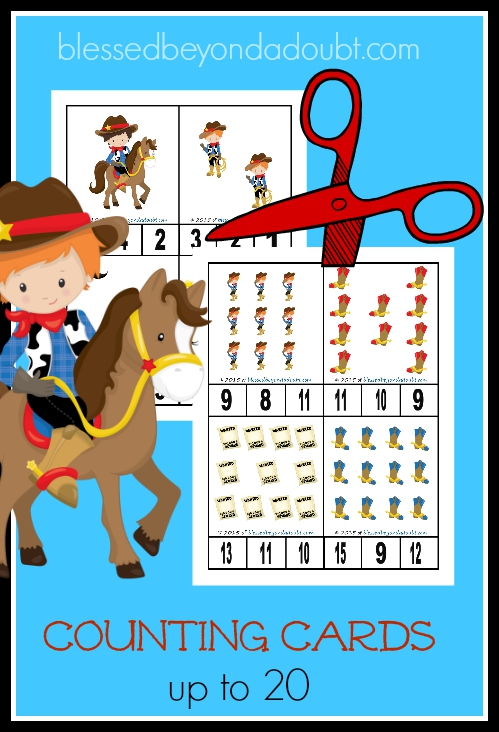 FREE cowboy counting cards printable. Your child will master 1-20 with these counting cards.