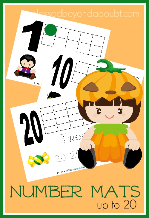 Free Halloween number mats to help number regonition and counting.