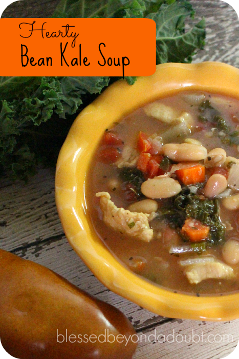 This Hearty Bean Kale Soup Recipe is hearty and so comforting on a brisk cool day. Just serve with a simple salad and bread.