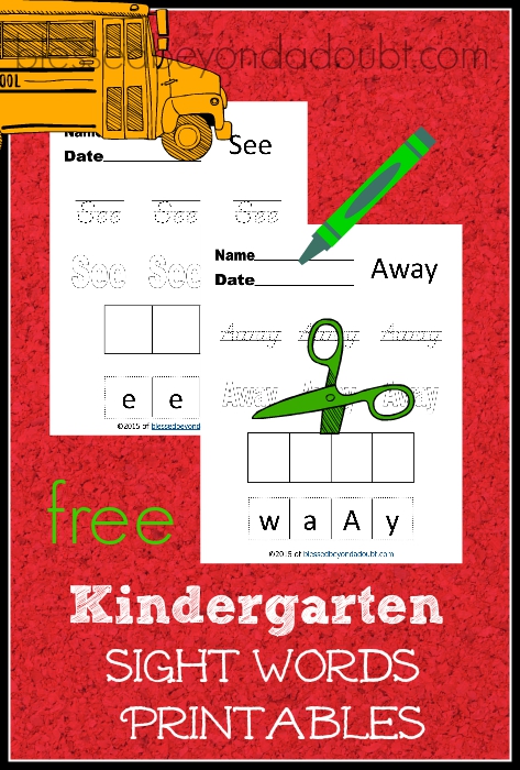 FREE Kindergarten Sight Words printables. 