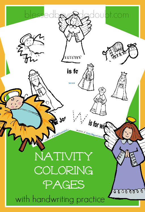 FREE Nativity Coloring Pages with handwriting pages. They help with letter recognition, too.