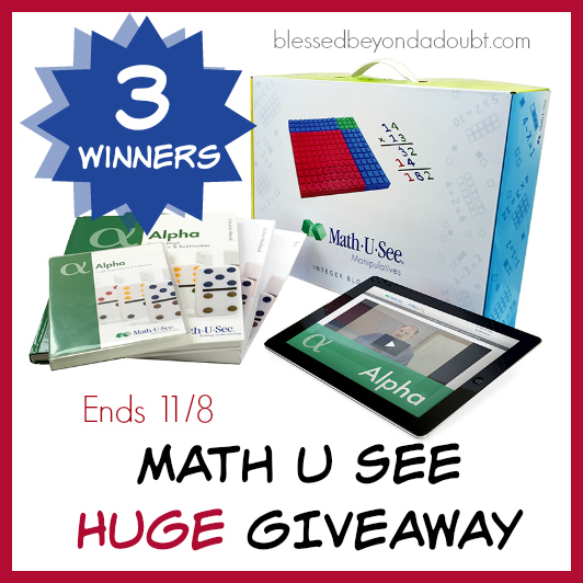 We are looking for 3 winners for this awesome MathUSee giveaway. Hurry and enter by 11/8.