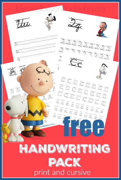 Free Peanuts Handwriting pack. Choose from either print or cursive. 