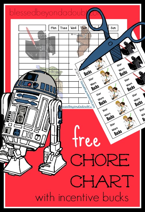 FREE Star Wars Chore Chart with incentive bucks for having a cheerful attitude.