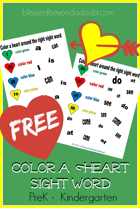 FREE Valentine Sight Word printables for PreK and K. Super FUN!