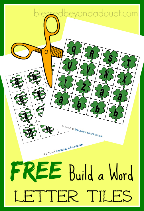FREE St Patrick's Day letter tiles. Print, Cut, Build a word activity.