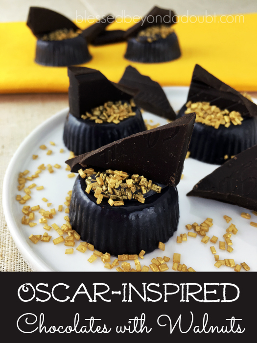 Adorable and festive Oscar-Inspired Chocolates with walnuts. Easy to make.