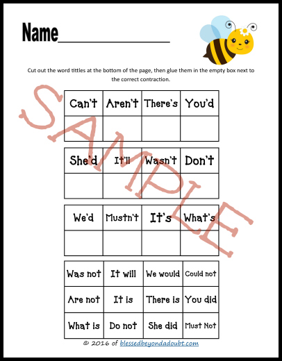 Teach contractions with these FREE cut and paste contraction worksheets. 