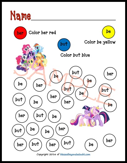 Kindergarten Color the Sight Words - My Little Pony Day Edition