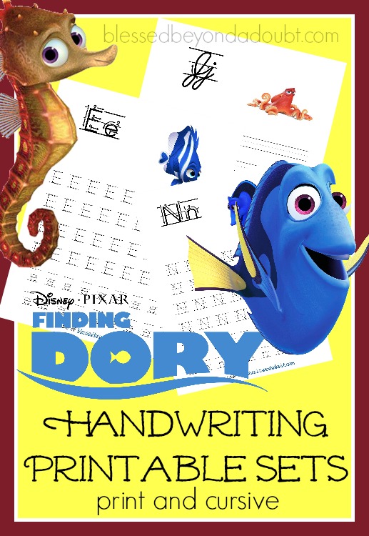 FREE Finding Dory handwriting printable packs. Pick either print or cursive.