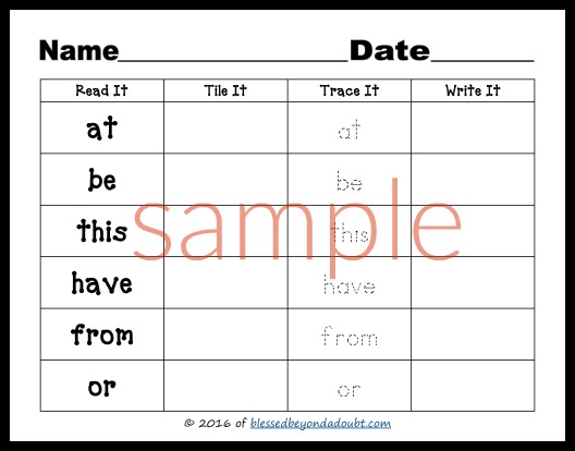 1st grade sight words_sample