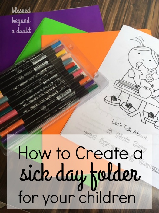 It's that time of year for sickness to arise in our homes. Create a simple sick day folder for your children to keep them busy. Often I am sick when they aren't feeling well, too. Here's a big list of printable ideas to put in their sick day folder. 