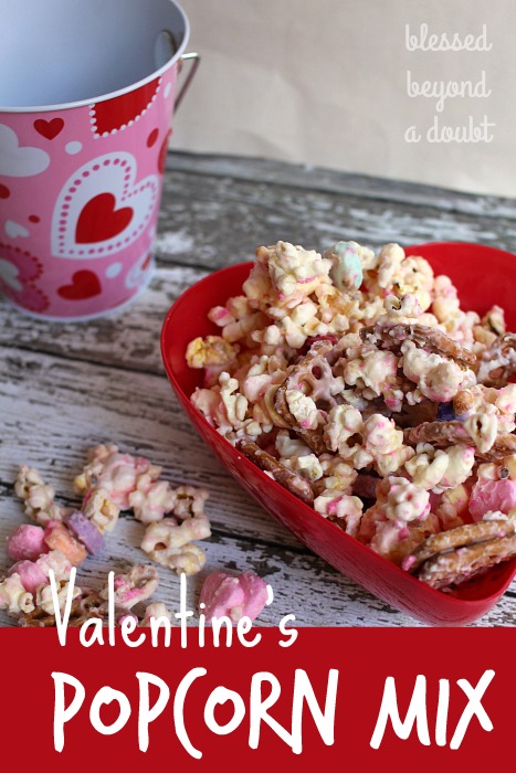 Make this so EASY Valentine's popcorn mix. It's made in the microwave.