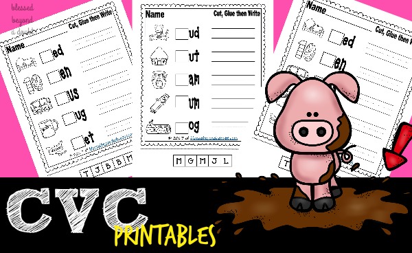 Your students will have fun learning CVC words with these free CVC word worksheets. They cut, paste, and write the words.