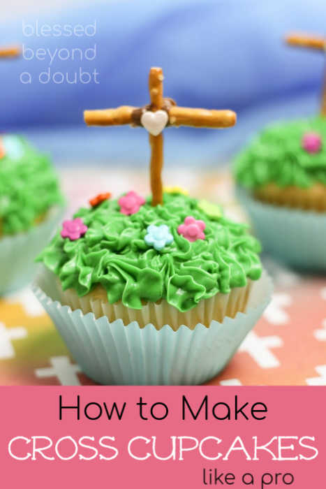 Check out how easy it is to make these pretty cross cupcakes for Easter. We made it a family tradition each Good Friday. #easter #easterrecipes #cupcakes