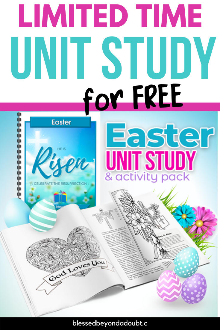 Hurry! For a limited time you can grab this Easter Unit Study for free. #freeunitstudy #freeunitstudyhomeschool #schoolclosure #easterworksheets #distancelearning #homeschool #sundayschool #distancelearningelementary